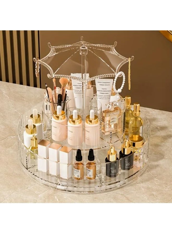 NOVA TECH 360° Rotating Clear Acrylic Makeup & Skincare Organizer – 2-Layer Umbrella Design - Image 1